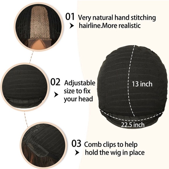 Middle Part Lace Front Wig Shoulder Length Wavy Synthetic Natural Brown 16” NEW - Picture 7 of 12